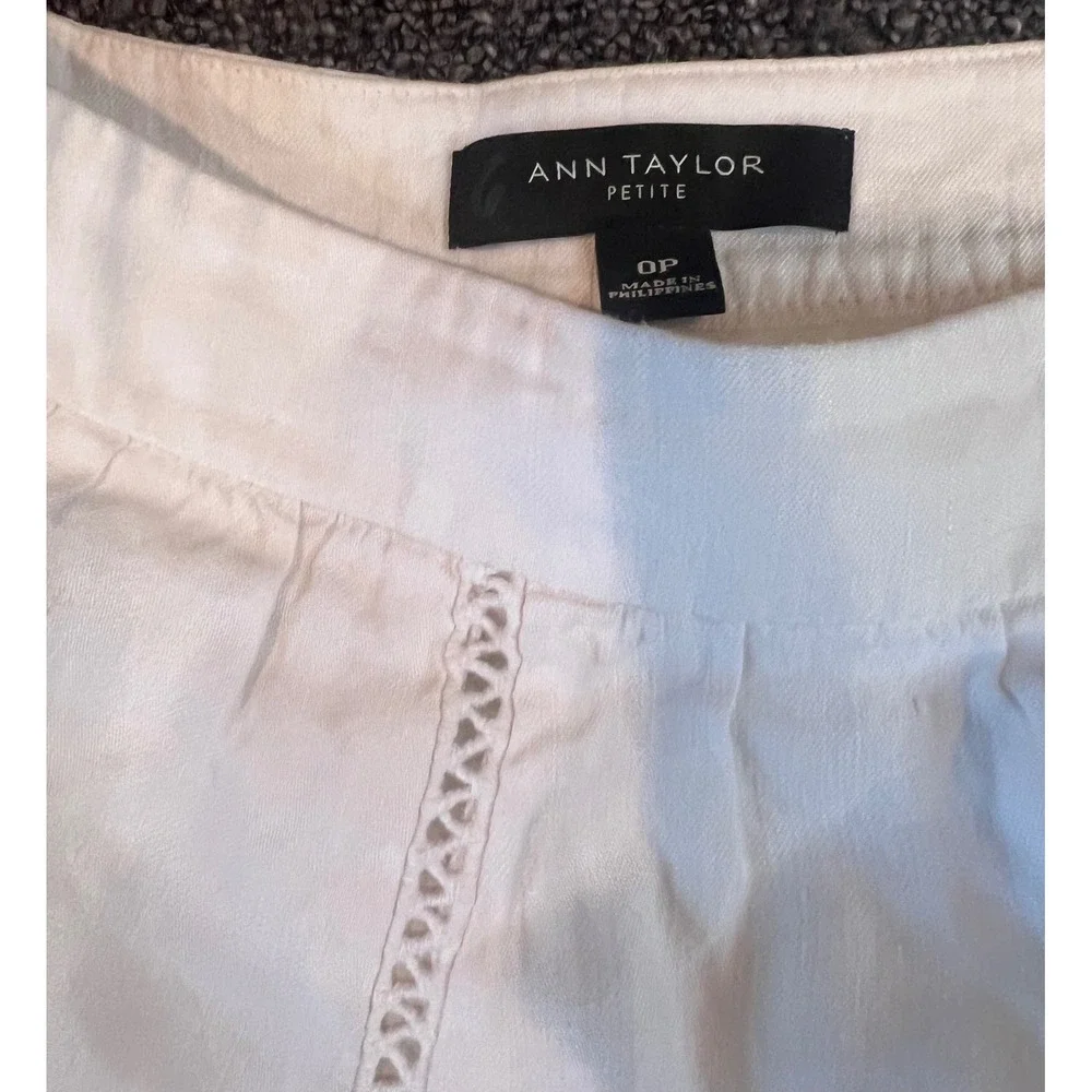 Ann Taylor Petite White Linen Blend Ladder Stitch A-Line Skirt Size 0P